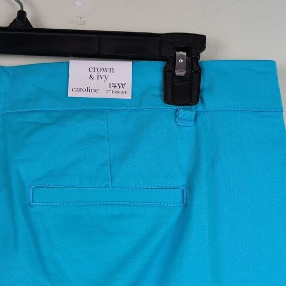 Crown & Ivy Caribbean Turquoise Caroline 7" Shorts Stretch Twill Size 14W NWT - Picture 8 of 9
